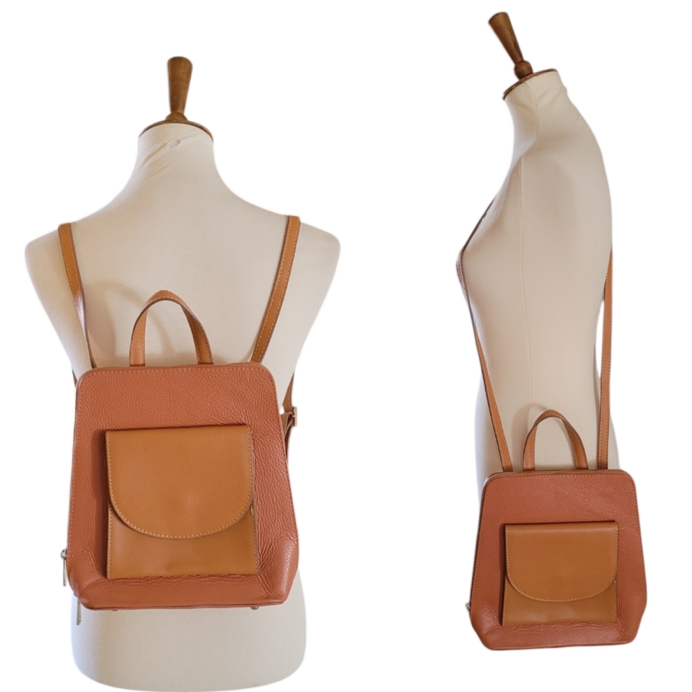 DIVINA FIRENZE Pebbled Leather Colorblock Convertible Backpack Crossbody